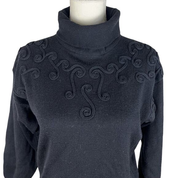 Vintage Ossi Skiwear Turtleneck Sweater Black Wool Blend Embroidered Size Small - Picture 6 of 7